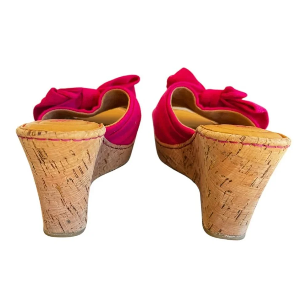 NWT Born Fuchsia Pink Bow Slide Wedge Sandals Size 8